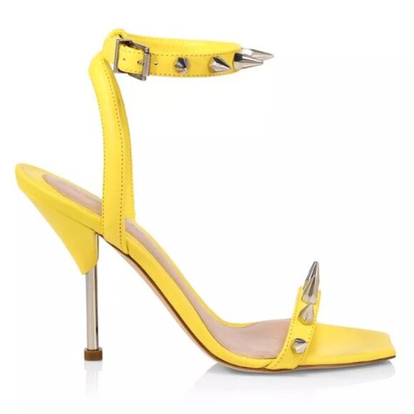 Alexander McQueen Yellow Leather Spike-Stud Stiletto Sandals US 7 (0481)